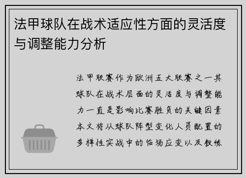 法甲球队在战术适应性方面的灵活度与调整能力分析